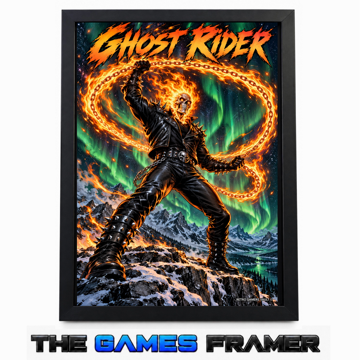 Ghost Rider Chain Chaos   Straight Mount Premium Quality Flat Frame