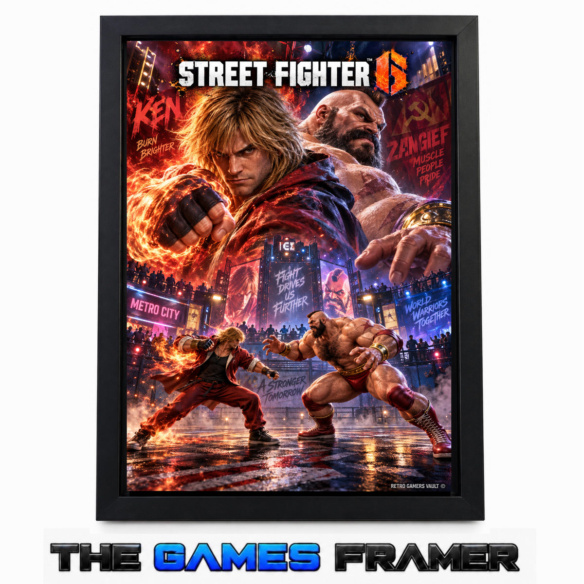 Street Fighter 6 Ken vs Zangief Straight Mount Premium Quality Flat Frame