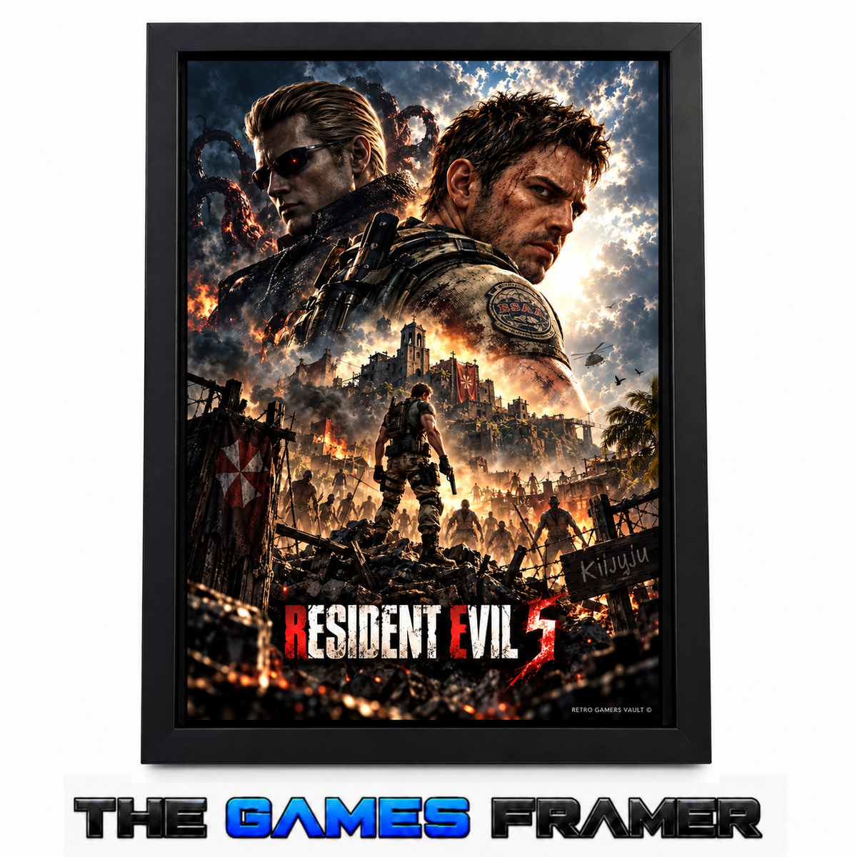 Resident Evil 5 Chris & Wesker Straight Mount Premium Quality Flat Frame