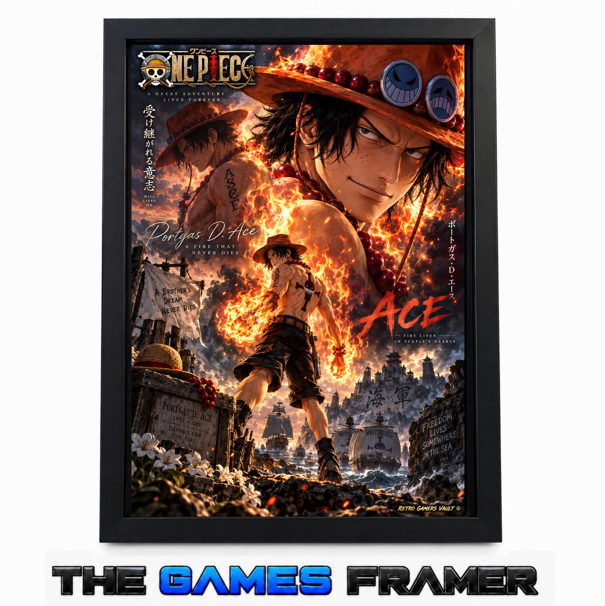 One Piece Ace Straight Mount Premium Quality Frame
