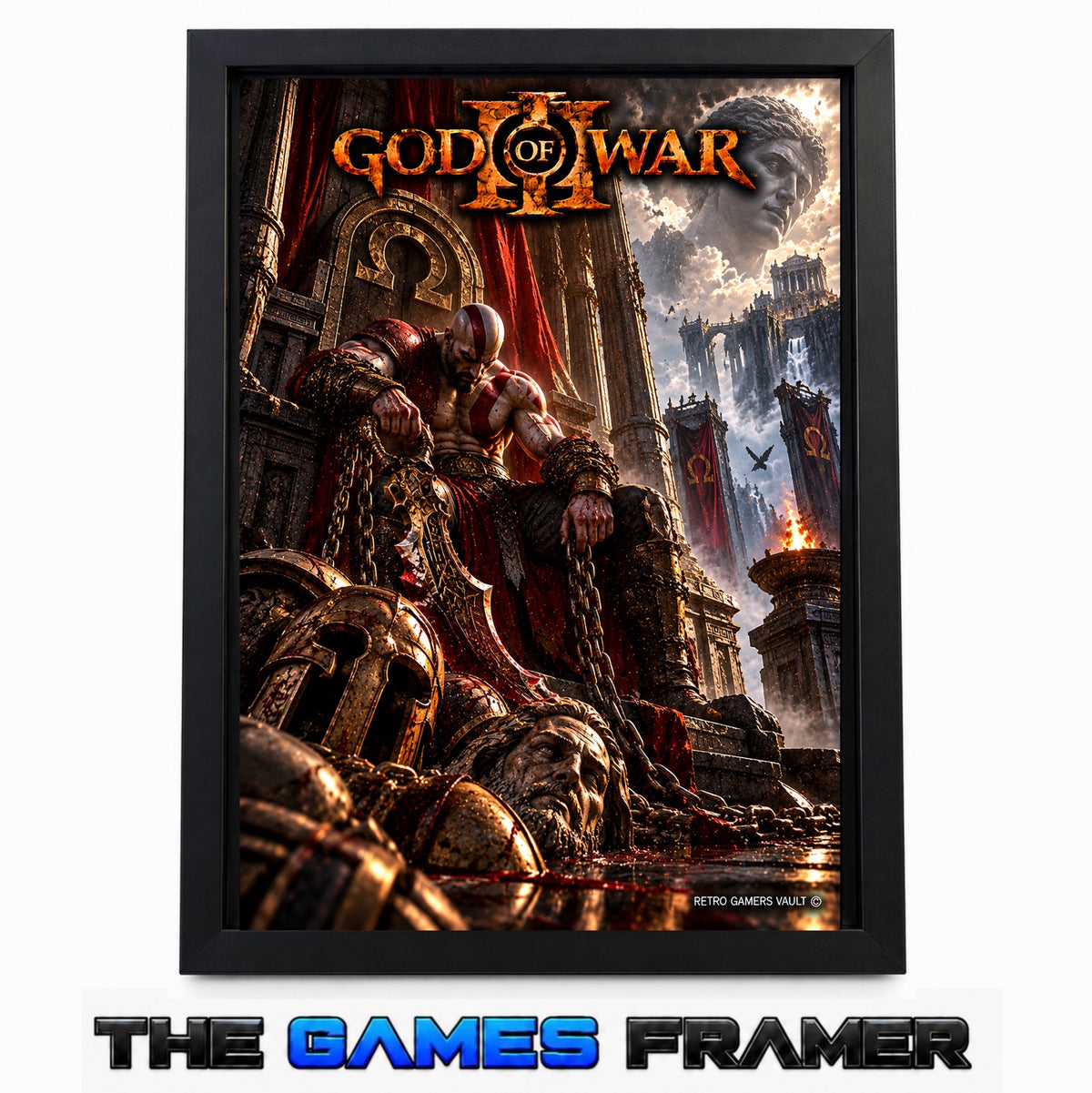 God of War Kratos on the Throne Straight Mount Premium Quality Flat Frame