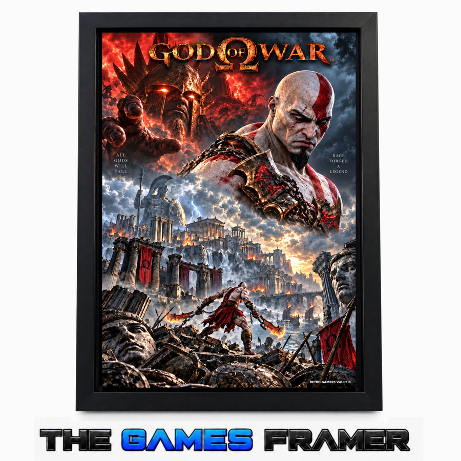 God of War Raged Forged  Straight Mount Premium Quality Flat Frame