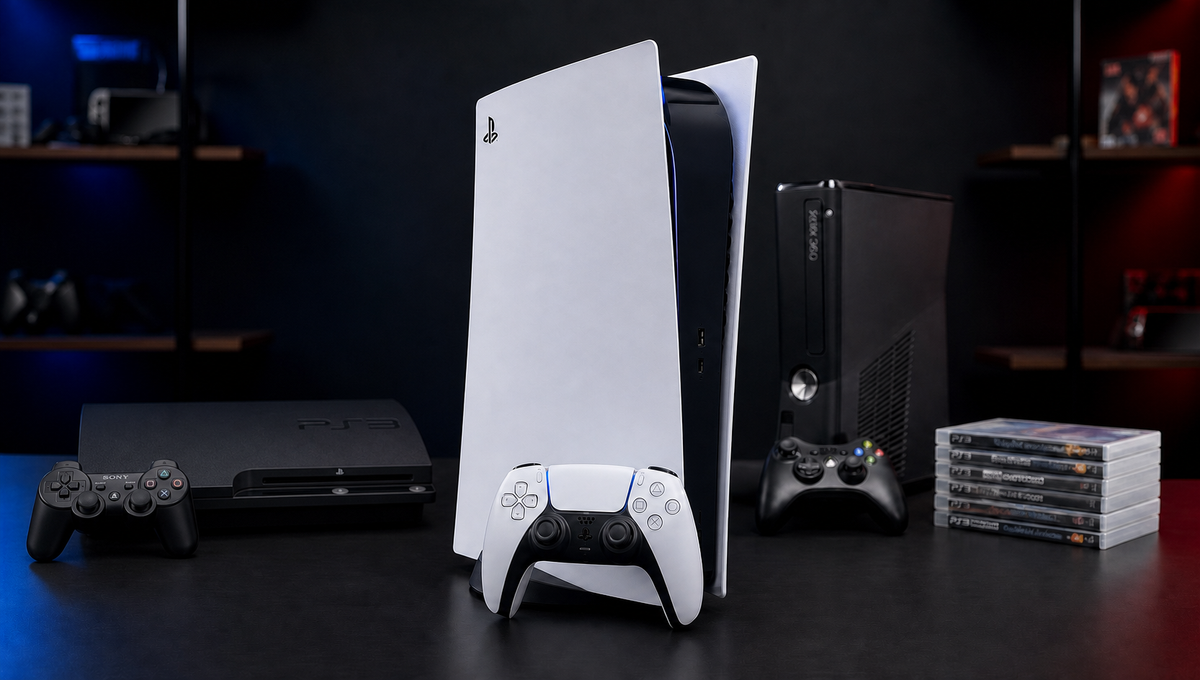 Retro and modern gaming consoles